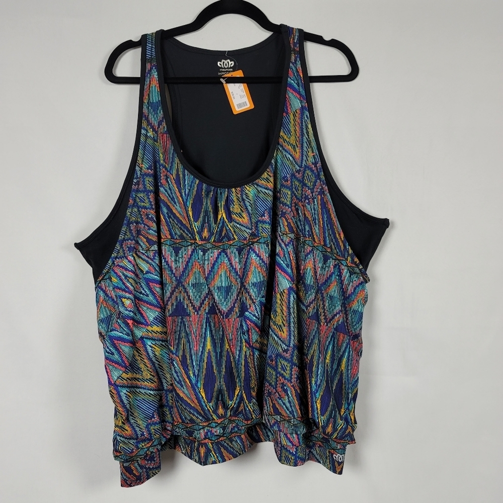 Maurices blue green printed twofer blouson workout tank plus size